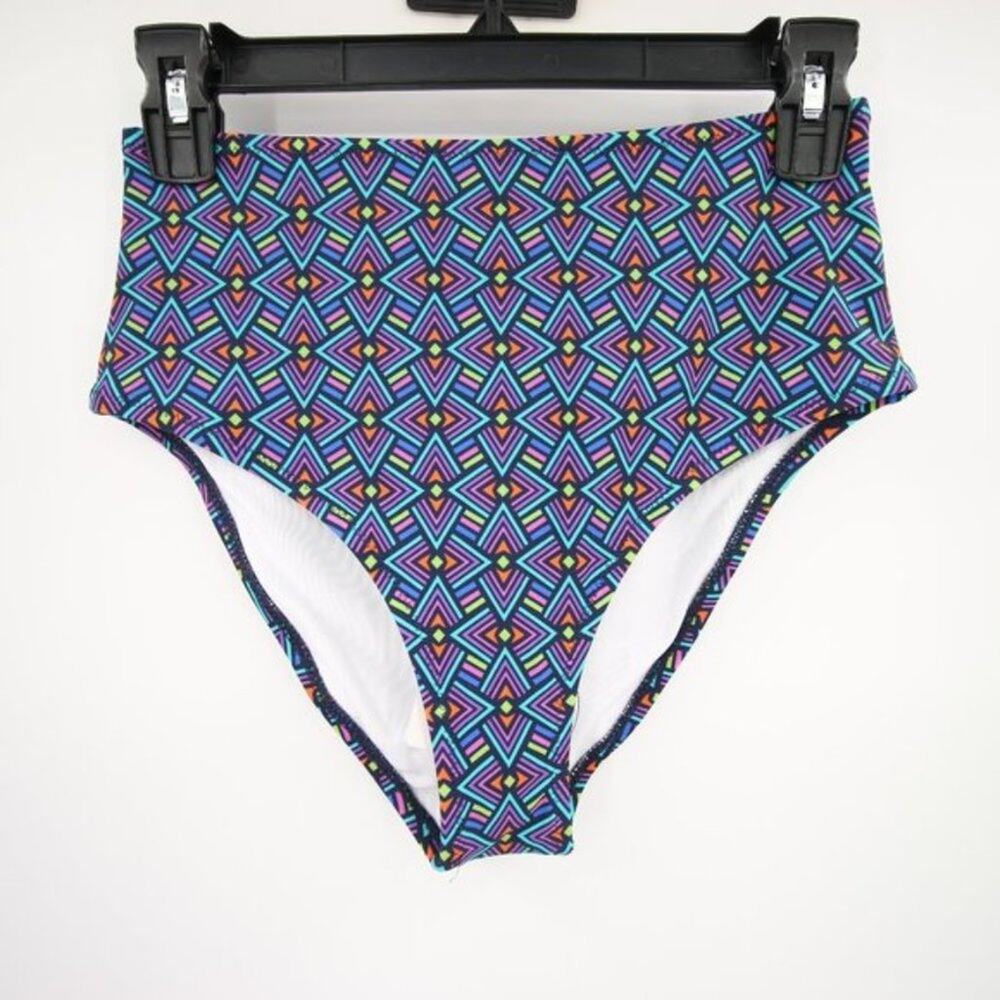 NWT Cupshe Geometric Pattern High Waisted Swim Bikini Bottoms Small Blue Purple
